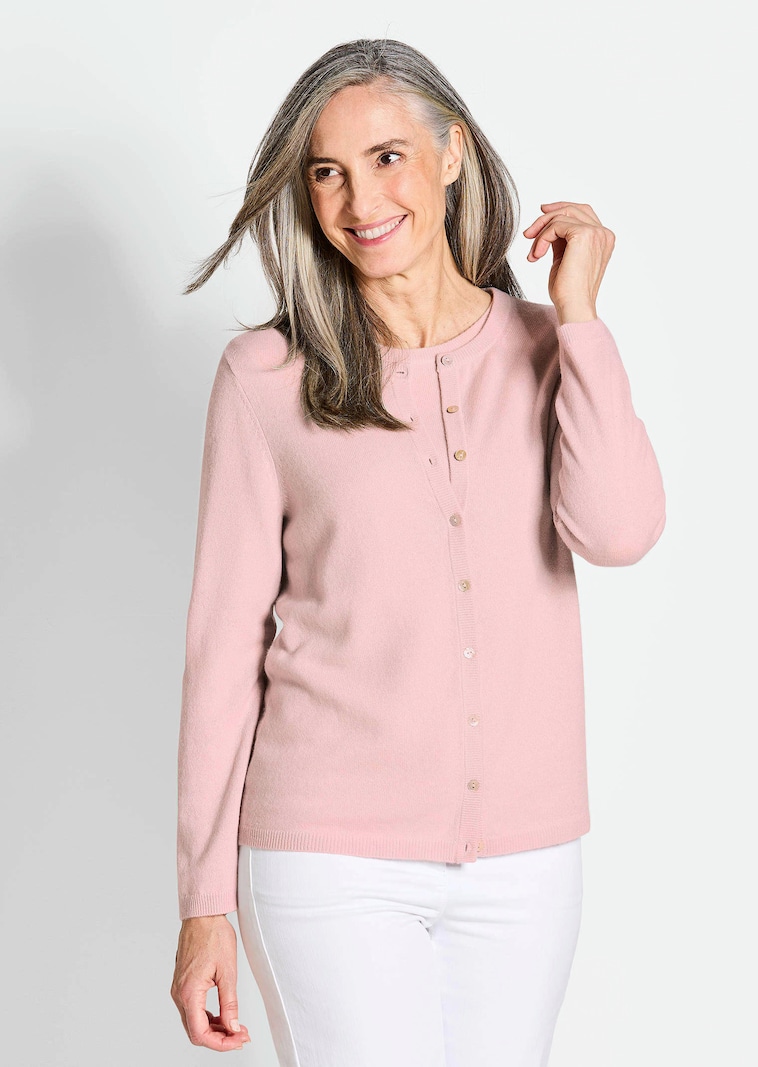 Kaschmirstrickjacke mit Rundhalsausschnitt