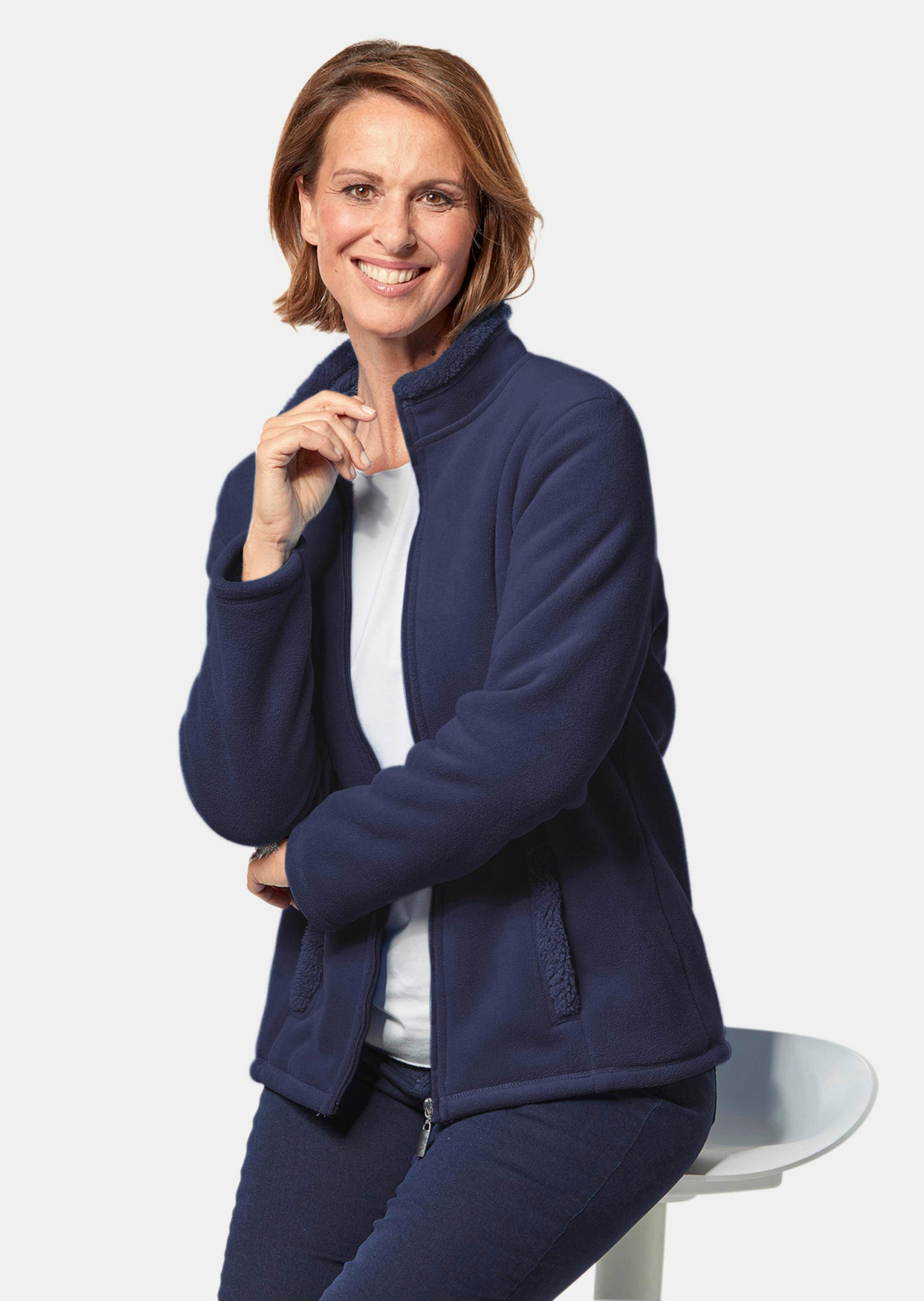 Behaaglijk zacht fleece jasje in marine atelier GOUDNER
