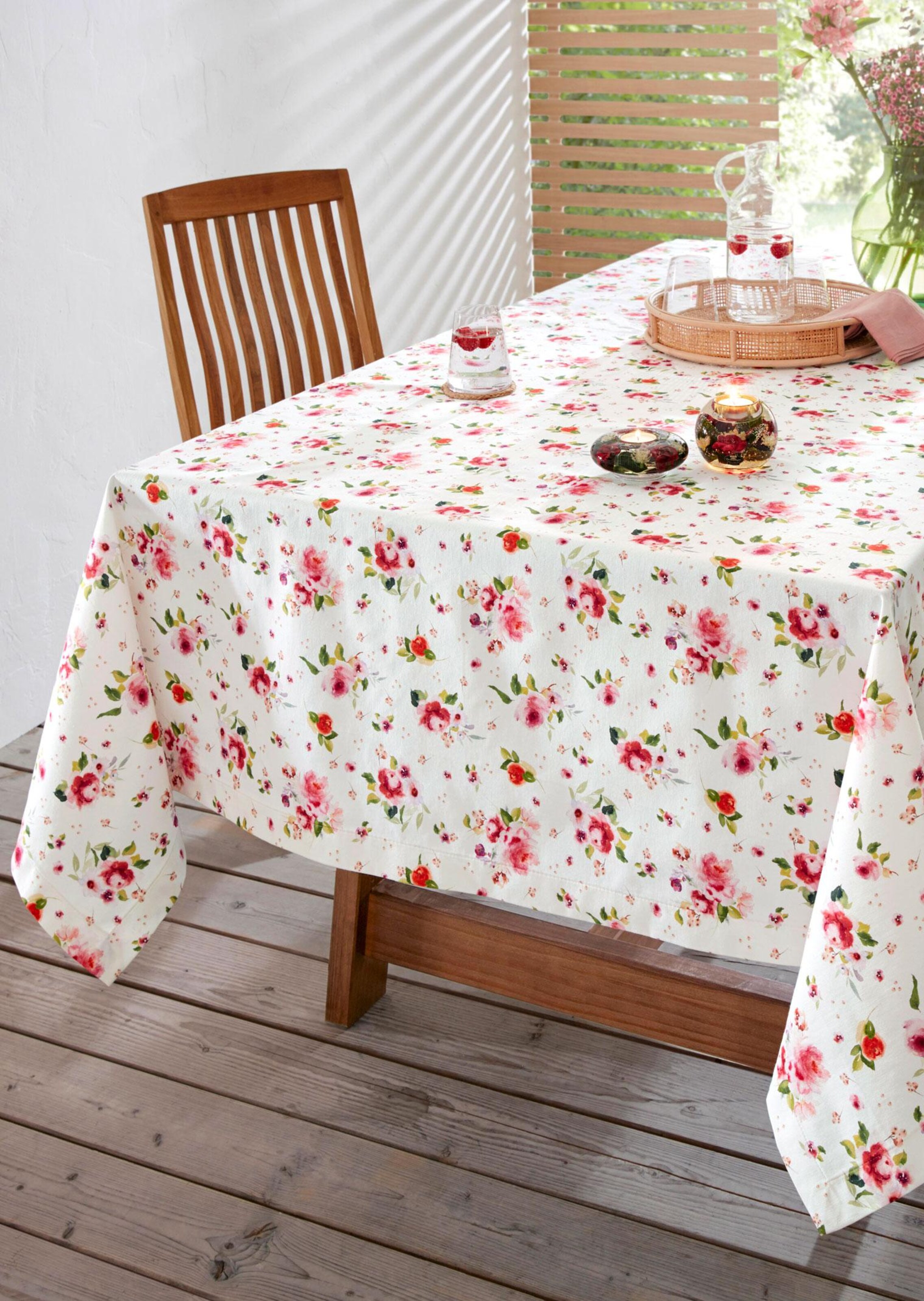 Nappe carrée - blanc / à fleurs - Gr. 130 x 170 cm de Goldner Fashion