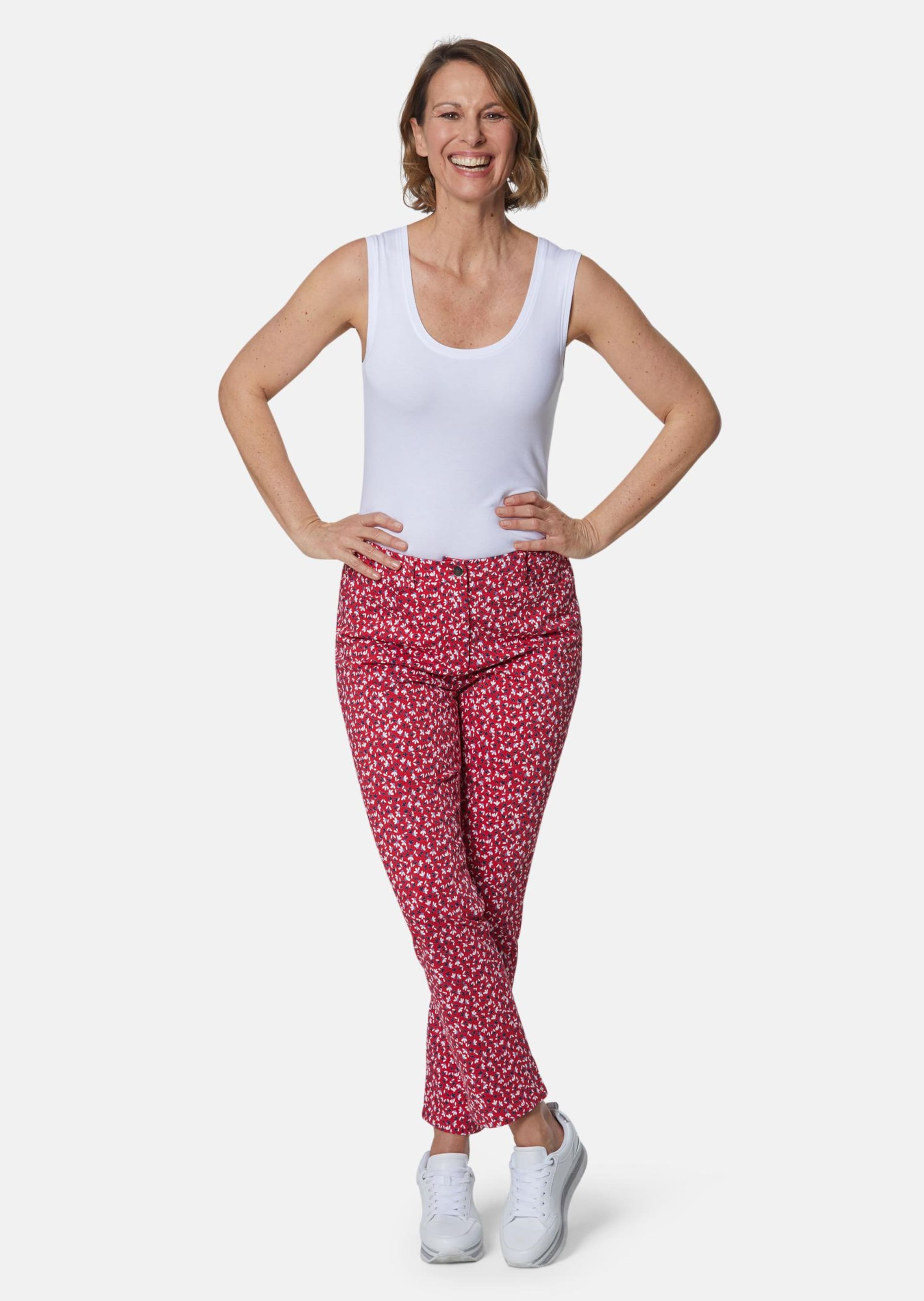 Pantalon imprimé à motifs floraux - marine / rouge / à motifs - Gr. 48 de Goldner Fashion