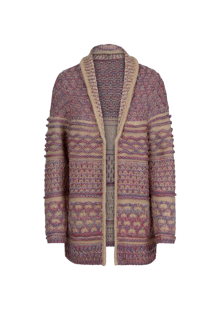 Strickjacke mit Schalkragen im Mustermix