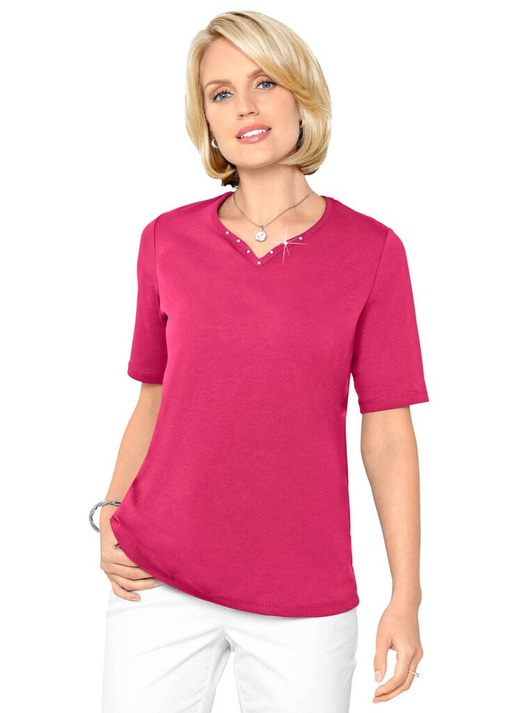 T-Shirt mit charmantem Ausschnitt und Schmucksteinchen