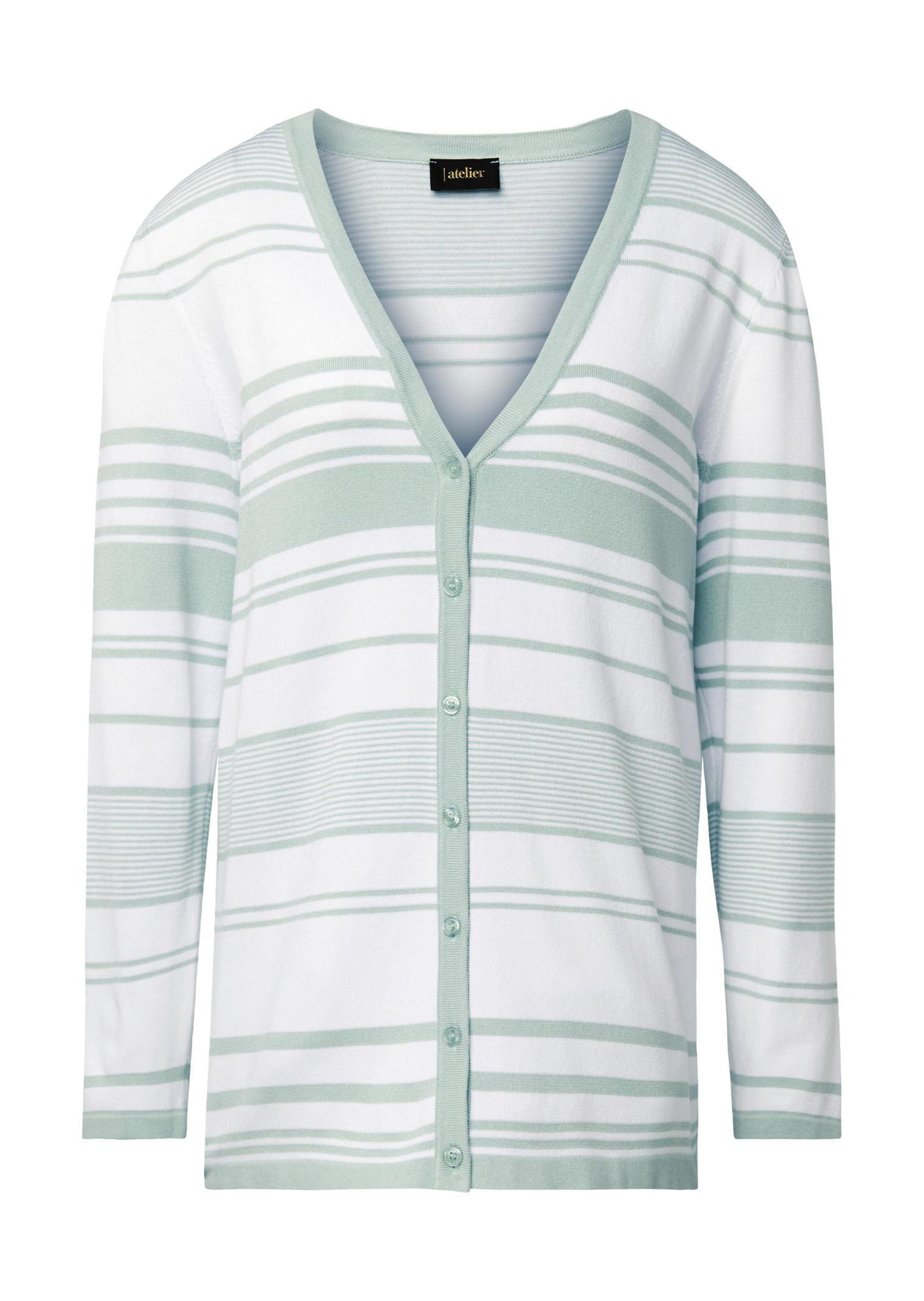 Strickjacke mit V-Ausschnitt - vert menthe / rayé - Gr. 50 de Goldner Fashion