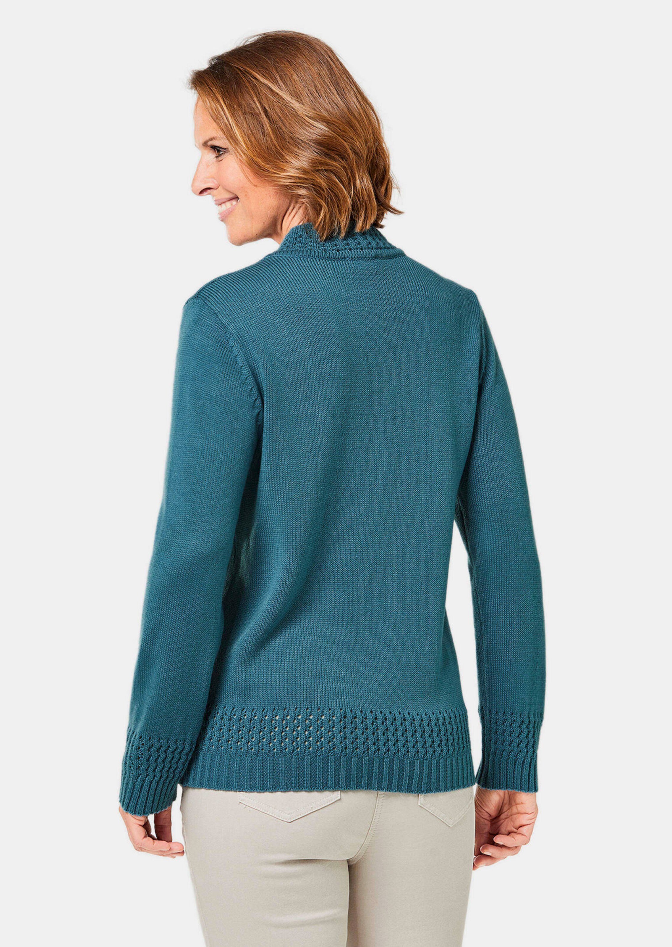 Pull aux détails ajourés et éléments décoratifs - pétrole - Gr. 20 de Goldner Fashion