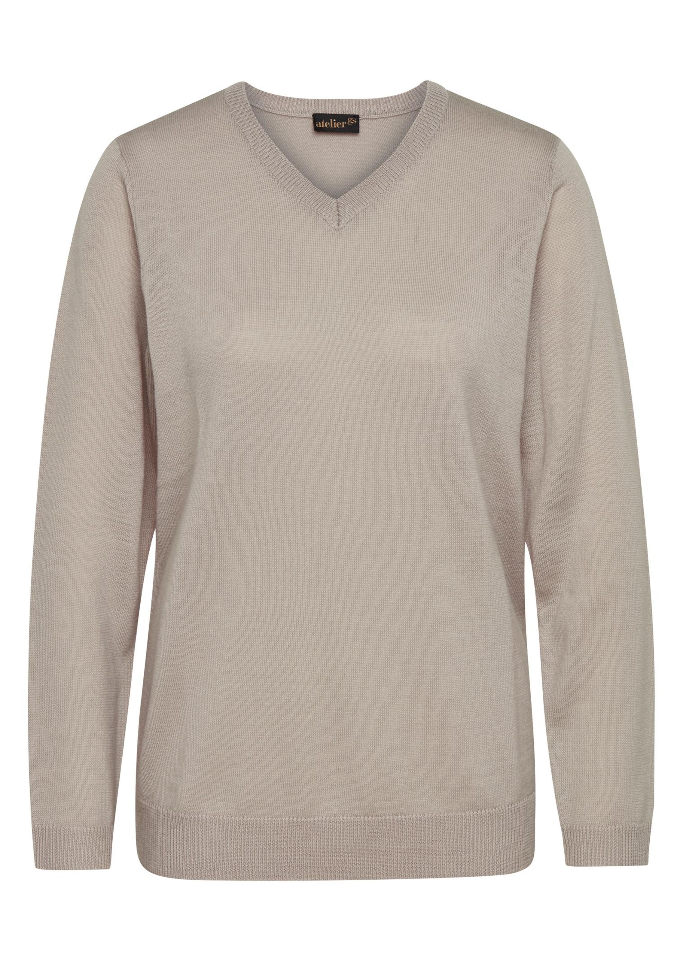 Pull à encolure en V en laine mérinos - gris pierre / chiné - Gr. 26 de Goldner Fashion