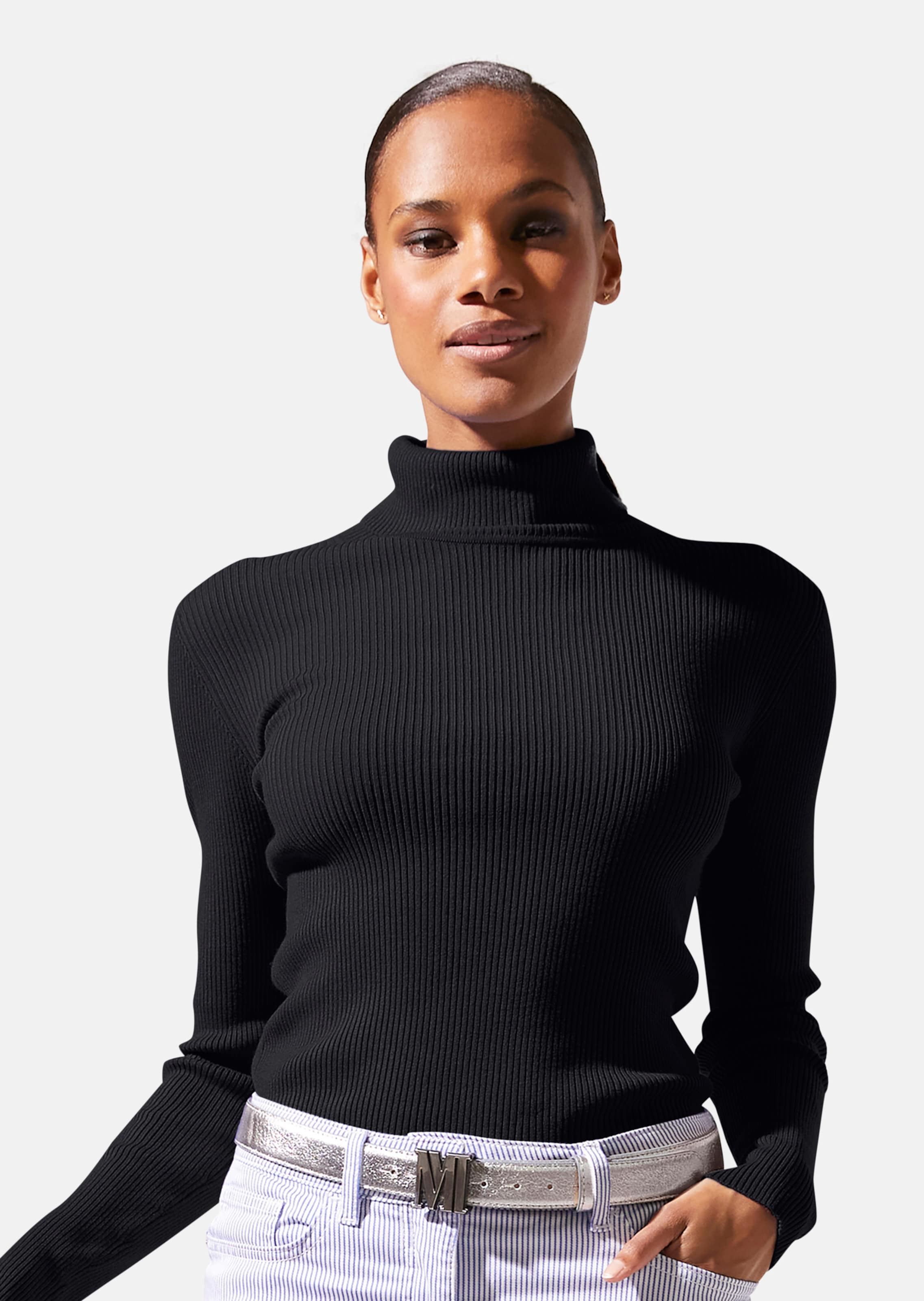 Rippstrick-Pullover mit Rollkragen