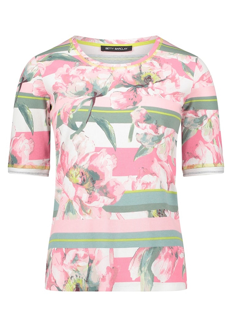 Ribshirt met bloemen en strepen