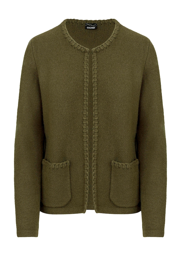 Pluizig tricot jasje met decoratieve randen