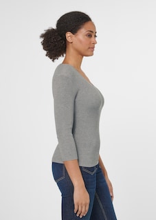 Schlanker Rippenpullover mit 3/4-Ärmeln thumbnail 4