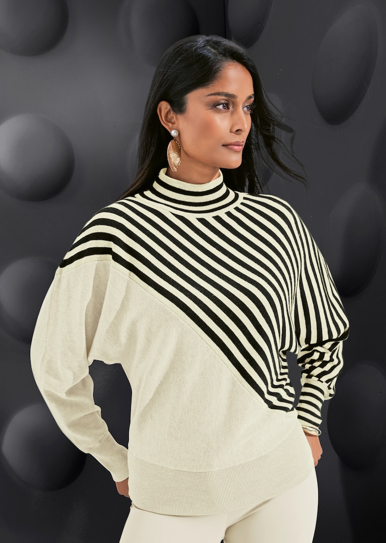 Stehkragen-Pullover im Kontrast-Look