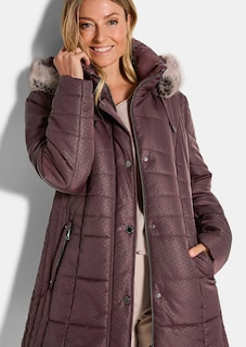 Manteau matelassé court avec capuche et tissu aspect fourrure thumbnail 4