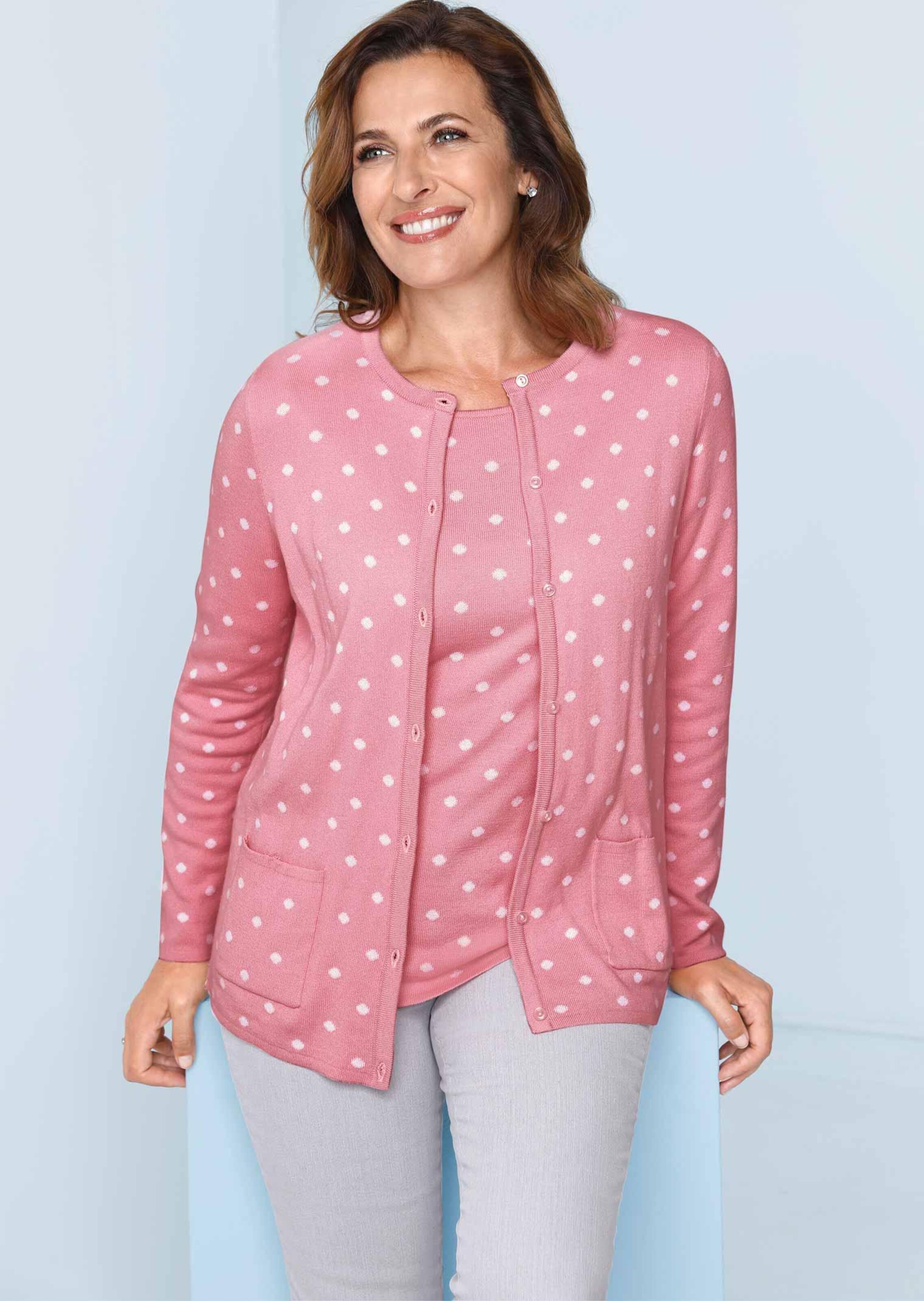 Cardigan en jacquard - rosé / blanc - Gr. 42 de Goldner Fashion