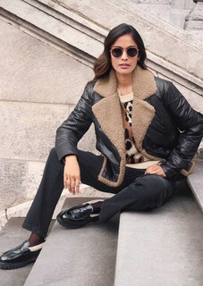 Warm padded quilted jacket with teddy fabric lining thumbnail 7