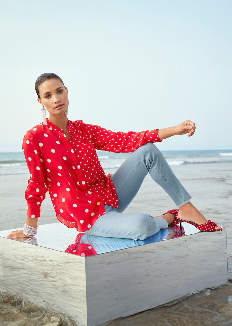 Gestipte blouse met lange mouwen