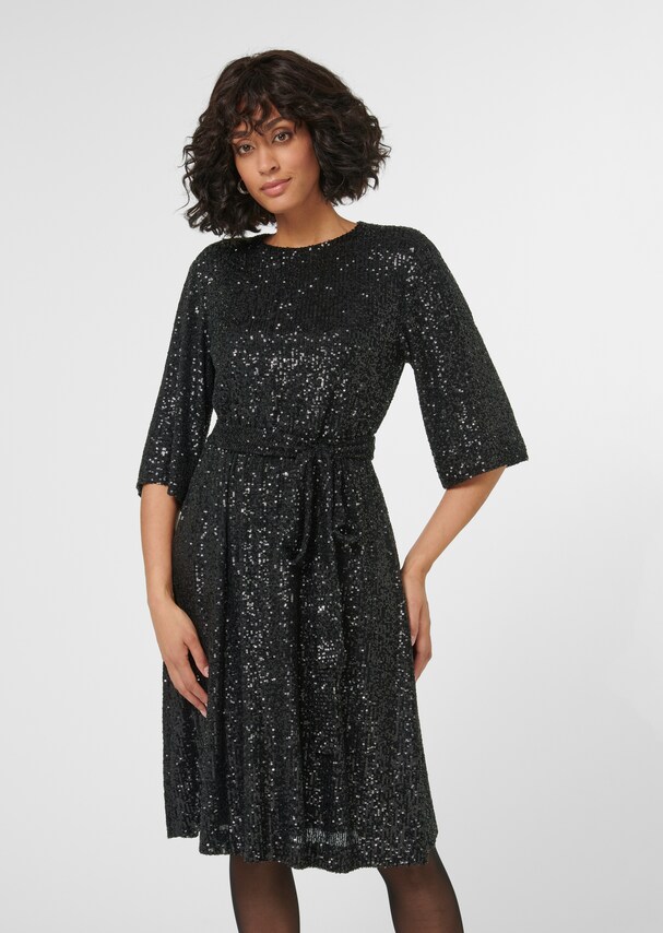 Flared sequin dress with belt