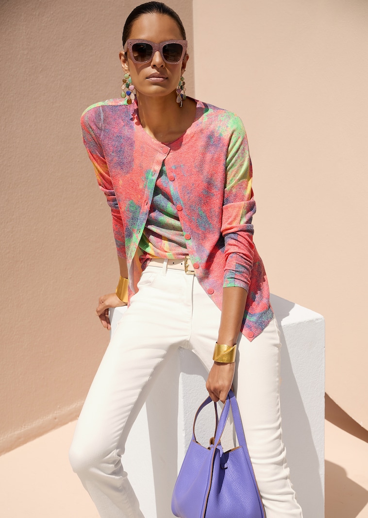 Feinstrick-Jacke mit Unikat-Print