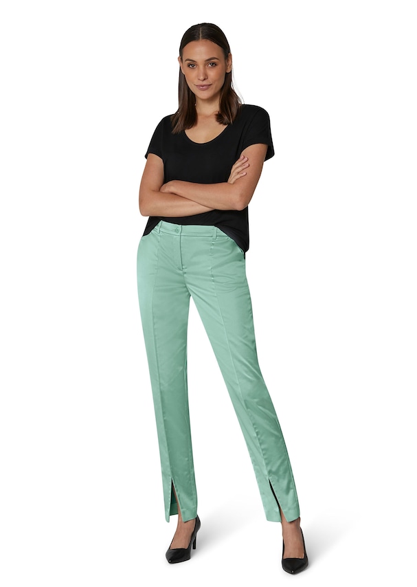Satin trousers with front hem slits 1