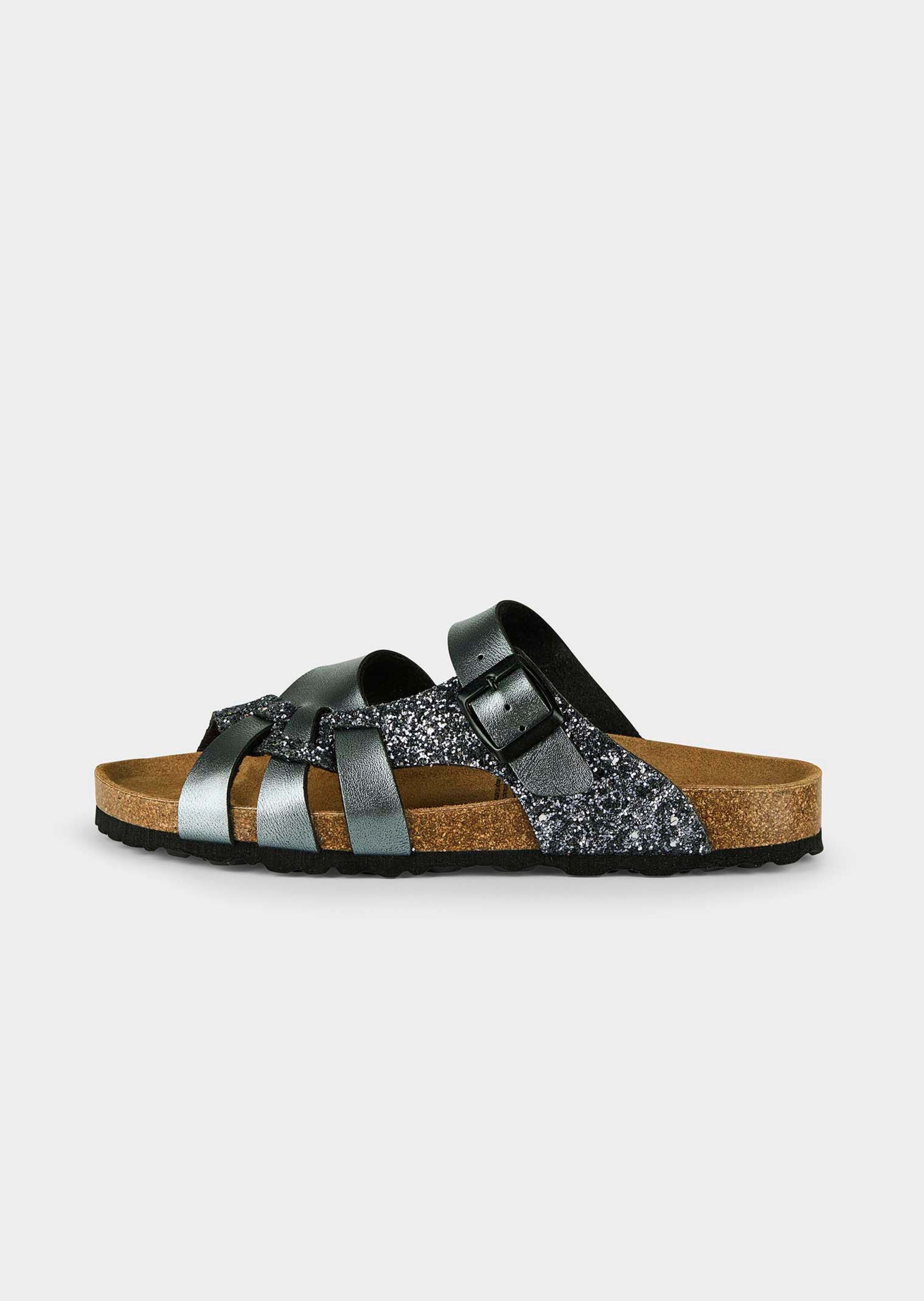 Glitzerpantoletten mit Leder