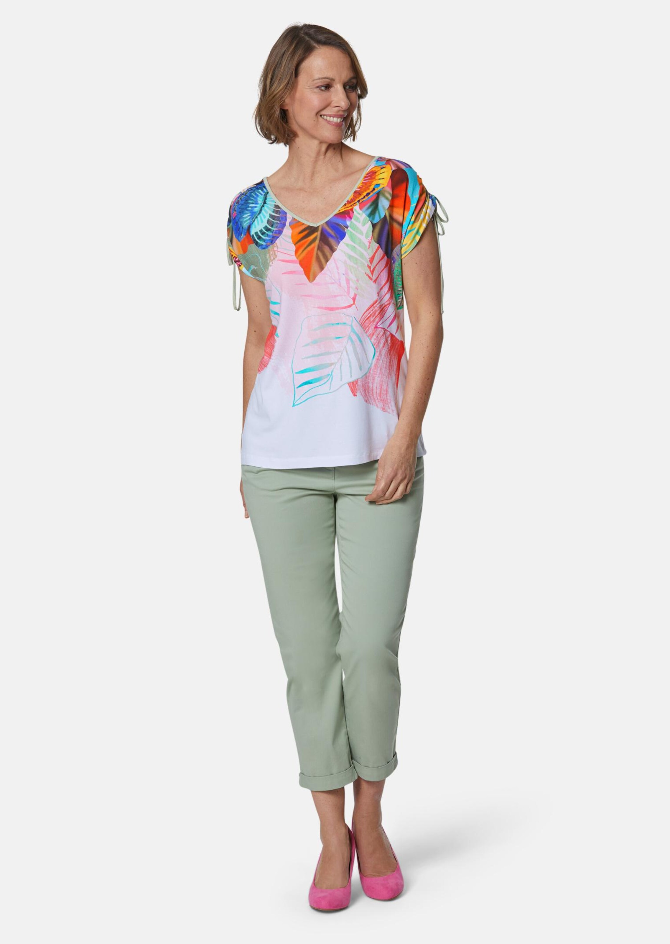 T-shirt imprimé avec fronces - blanc / à motifs - Gr. 26 de Goldner Fashion