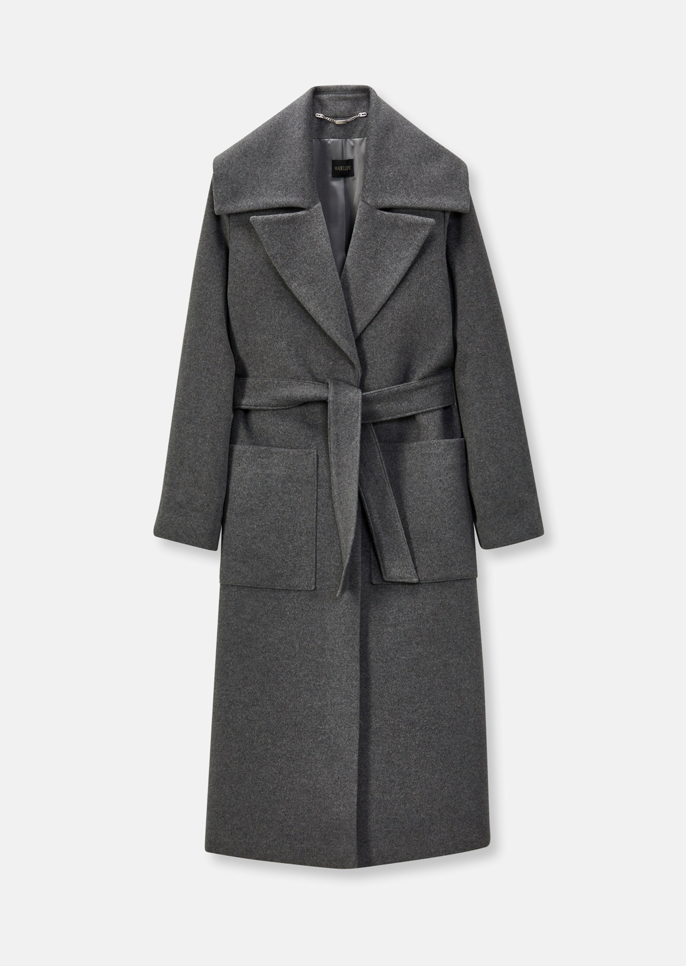 long coat with tie belt