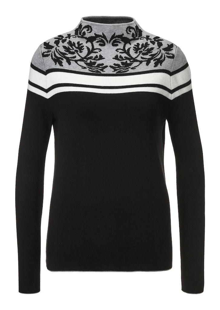 Stand-up collar jumper with jacquard pattern