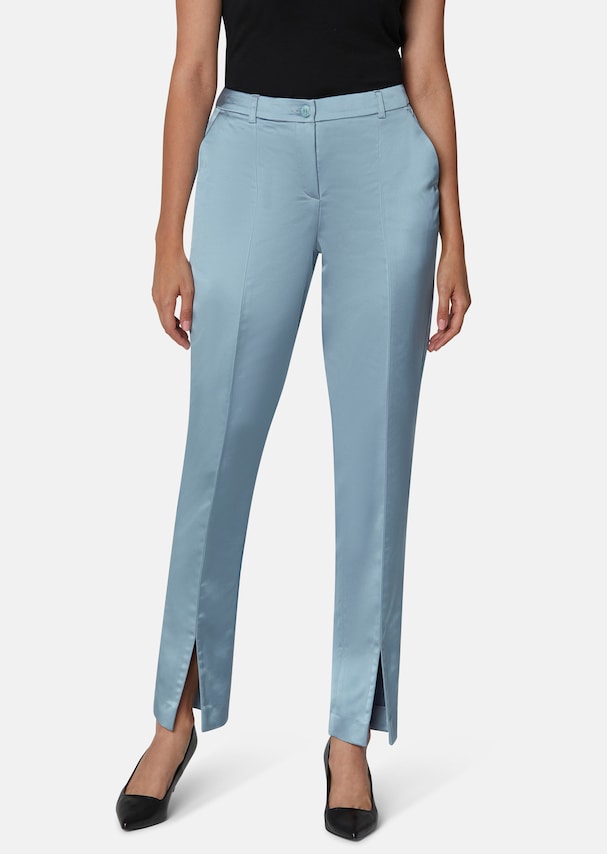 Satin trousers with front hem slits