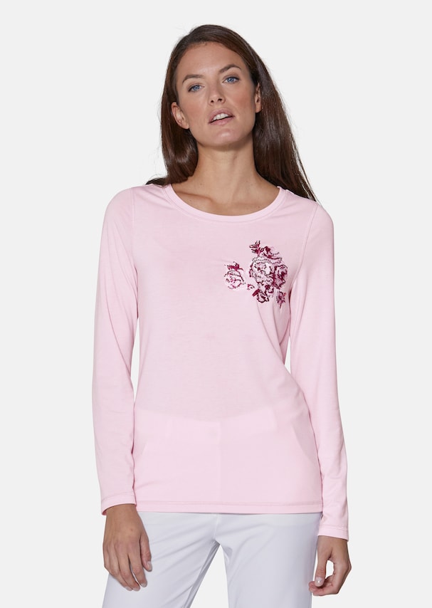 Long-sleeved shirt with floral embroidery