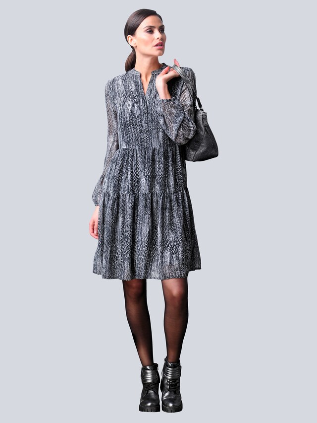 Kleid mit abstraktem Fischgrät-Allover-Print 3