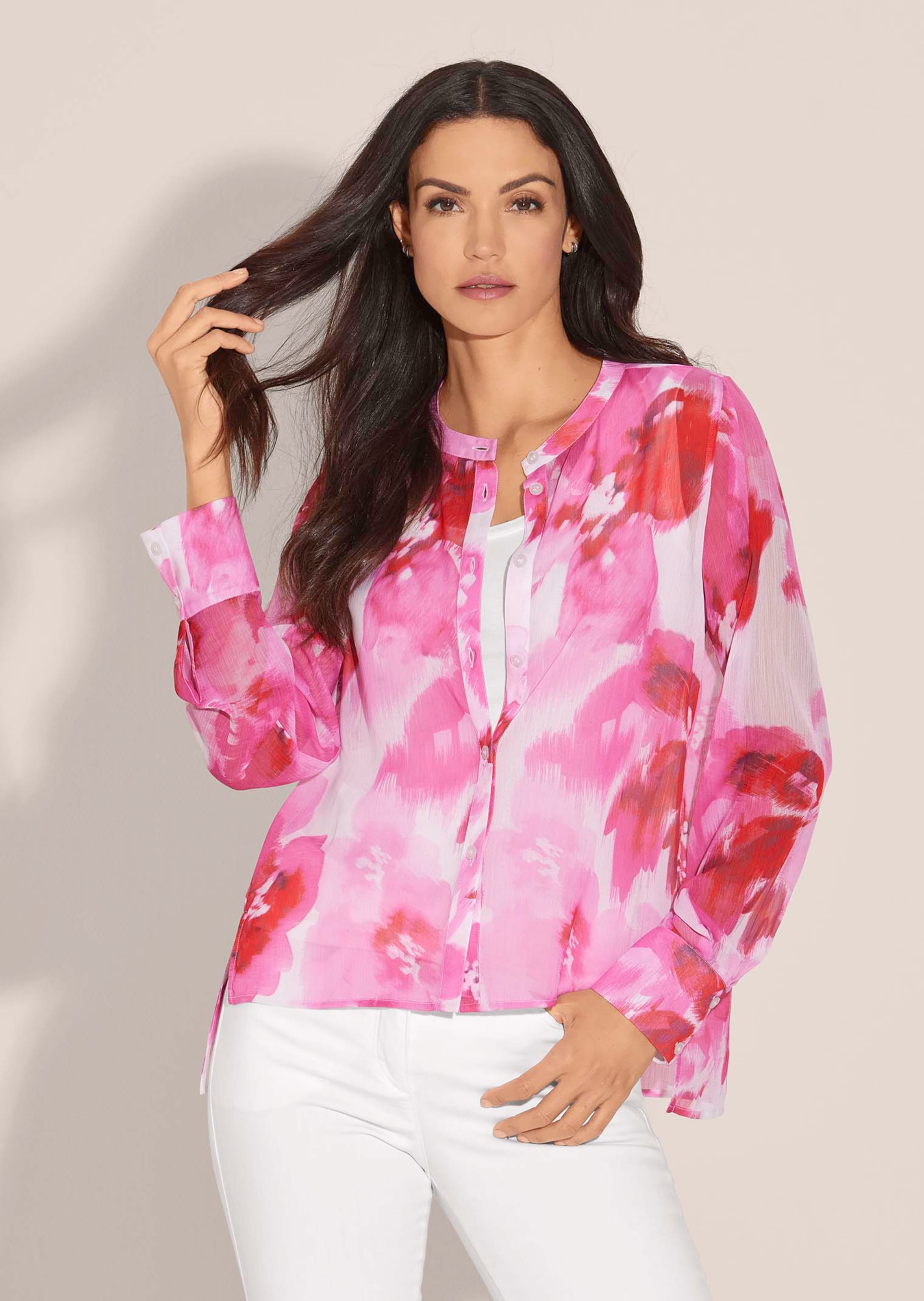 Rundhals-Bluse mit Unikat-Print