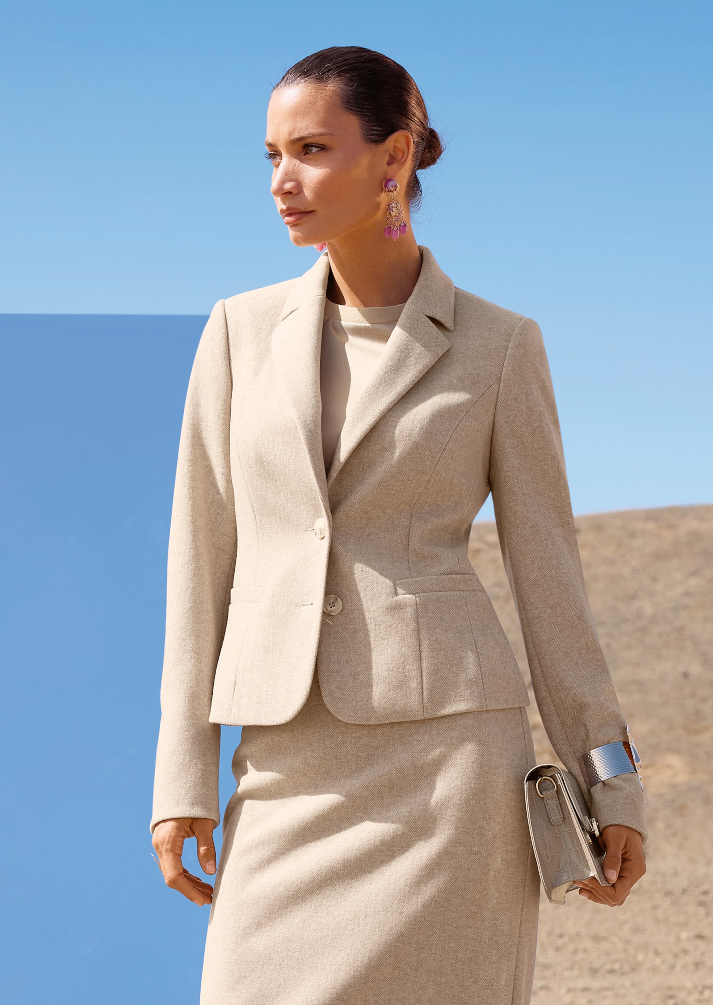 Einreihiger Blazer mit Fischgrat-Muster