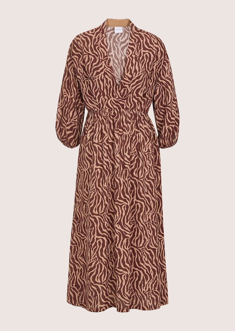Kleid in Wickeloptik mit Zebra-Muster