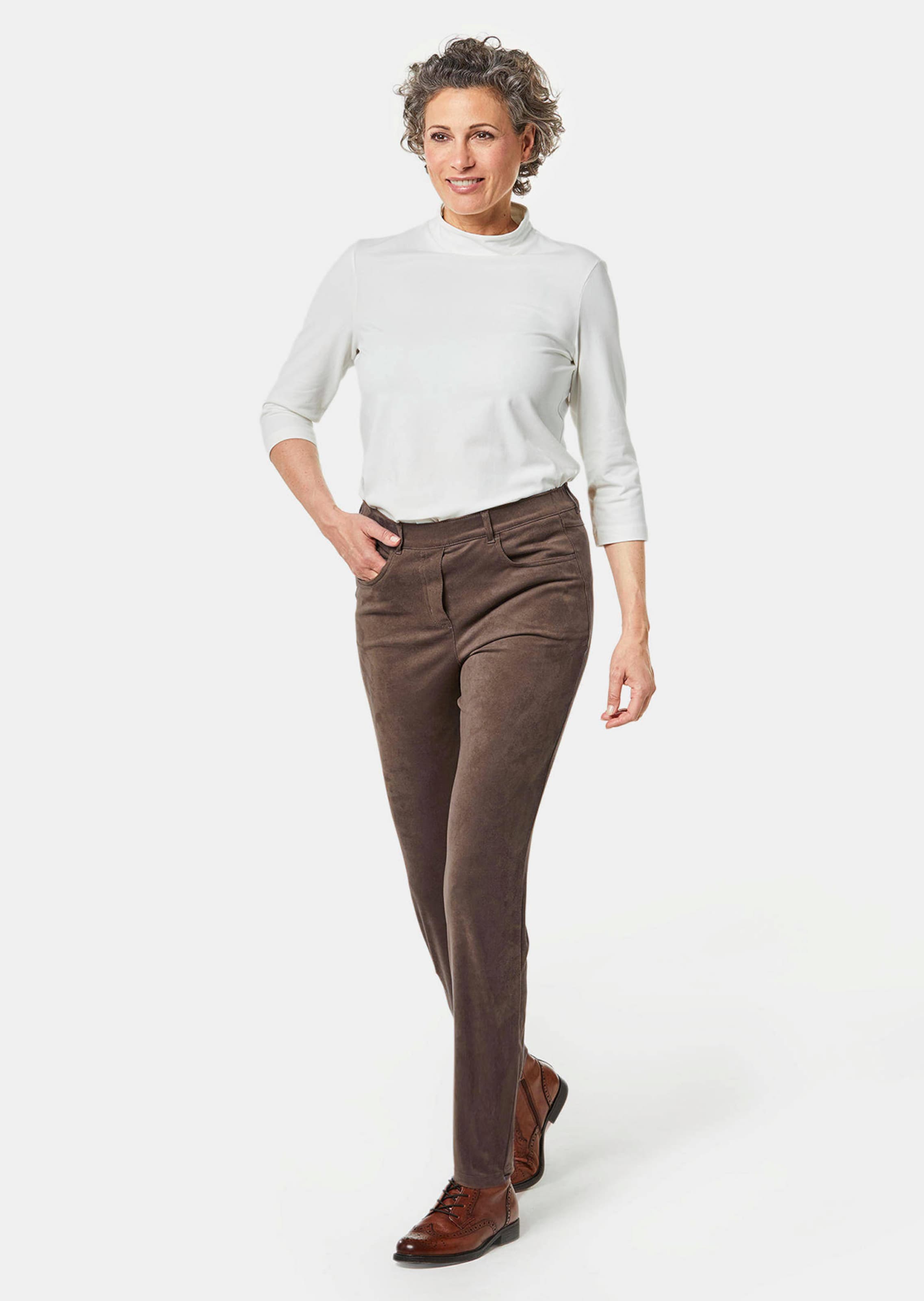 Pantalon aspect daim - taupe - Gr. 40 de Goldner Fashion