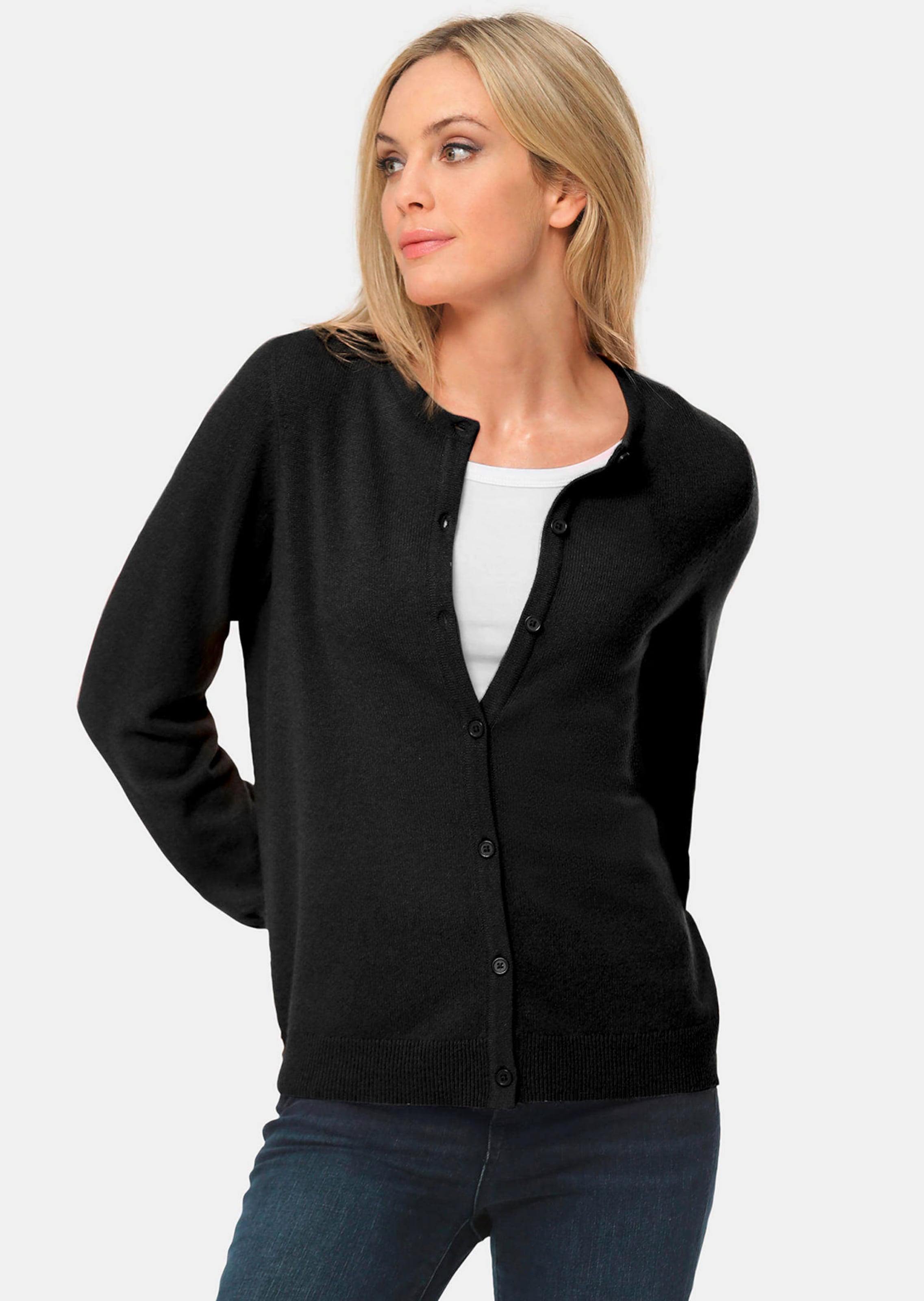 Kuschelweiche Kaschmir-Strickjacke mit Rundhals