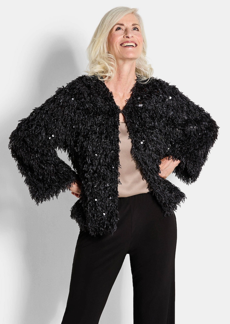 Jacke in Feder-Optik mit Pailletten