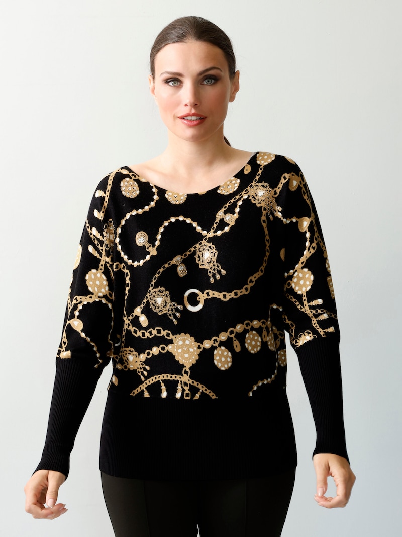 Pullover mit Kettendessin und dekorativen Strasssteinen