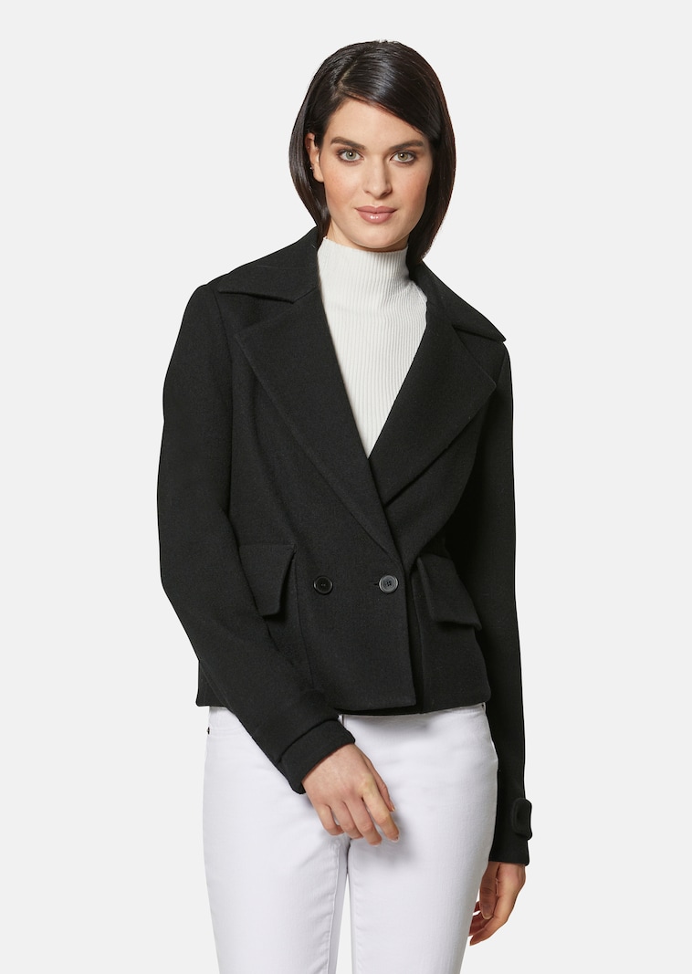Double-breasted short blazer in boiled wool