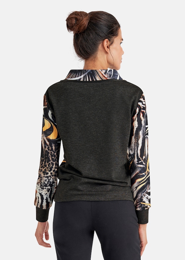 Sweatshirt with abstract animal print and leather accents 2