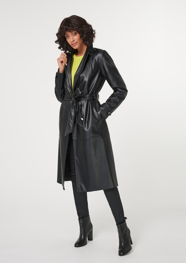 Padded trench coat in leather look
