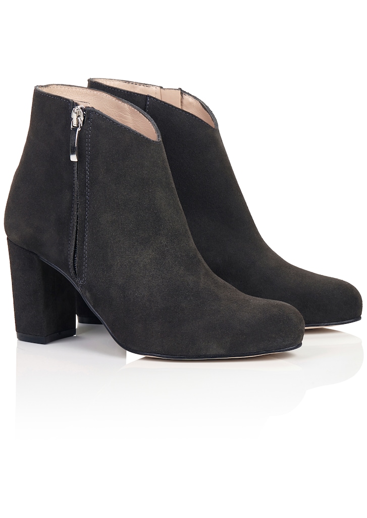 Suede ankle boot with high block heel