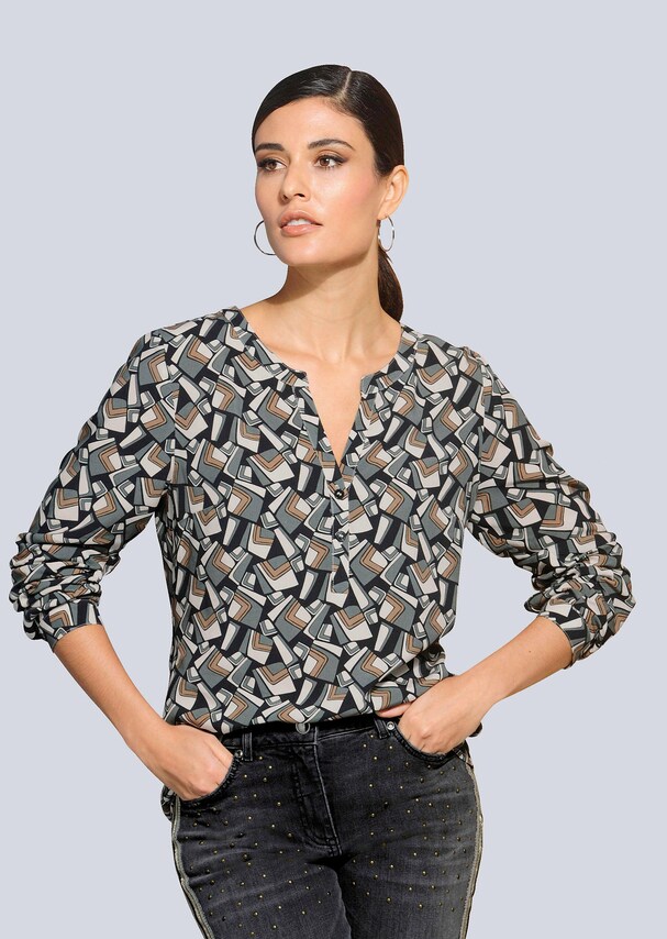 Druckbluse in grafischem Dessin