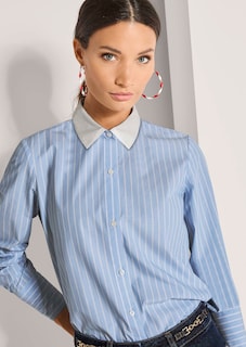 Gestreifte Bluse mit Kontrastkragen thumbnail 4