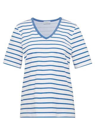blauw / wit / gestreept Shirt met ingewerkte strepen van zachte interlock
