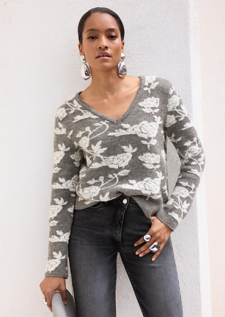 Pull à motif floral jacquard