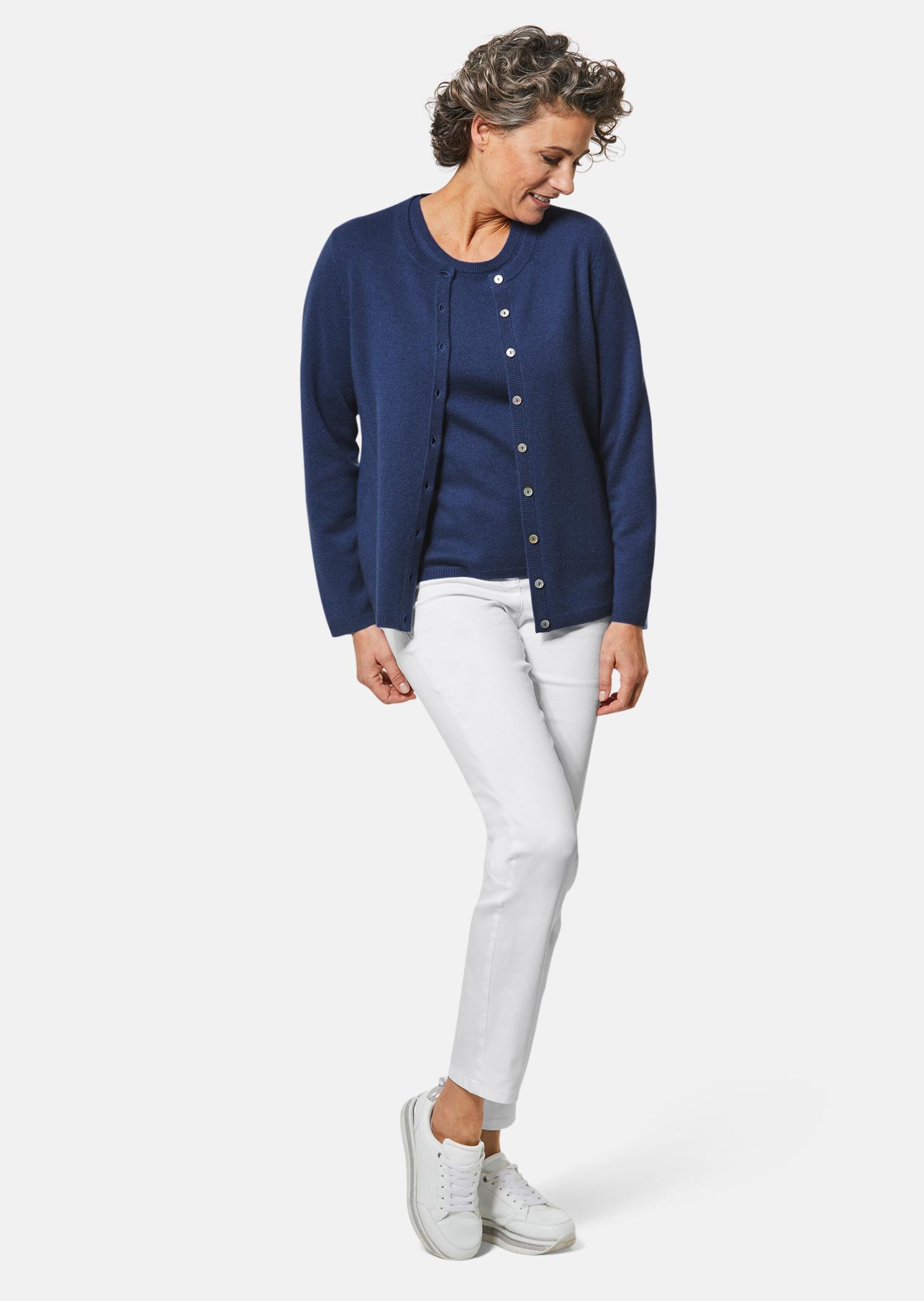 Pull à manches courtes en cachemire - marine - Gr. 56 de Goldner Fashion