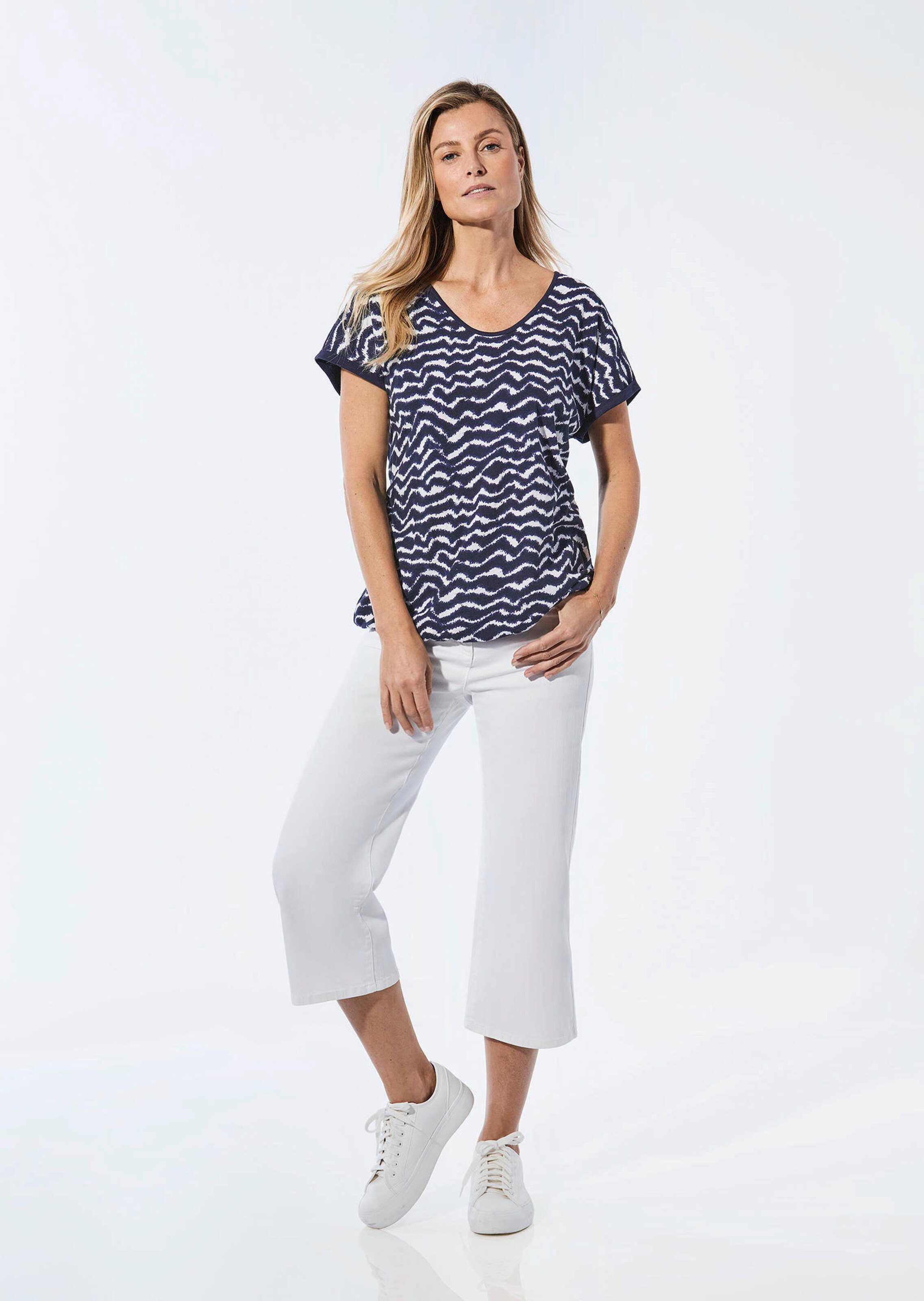 T-shirt en fil à effet - marine / blanc / à motifs - Gr. 40 de Goldner Fashion