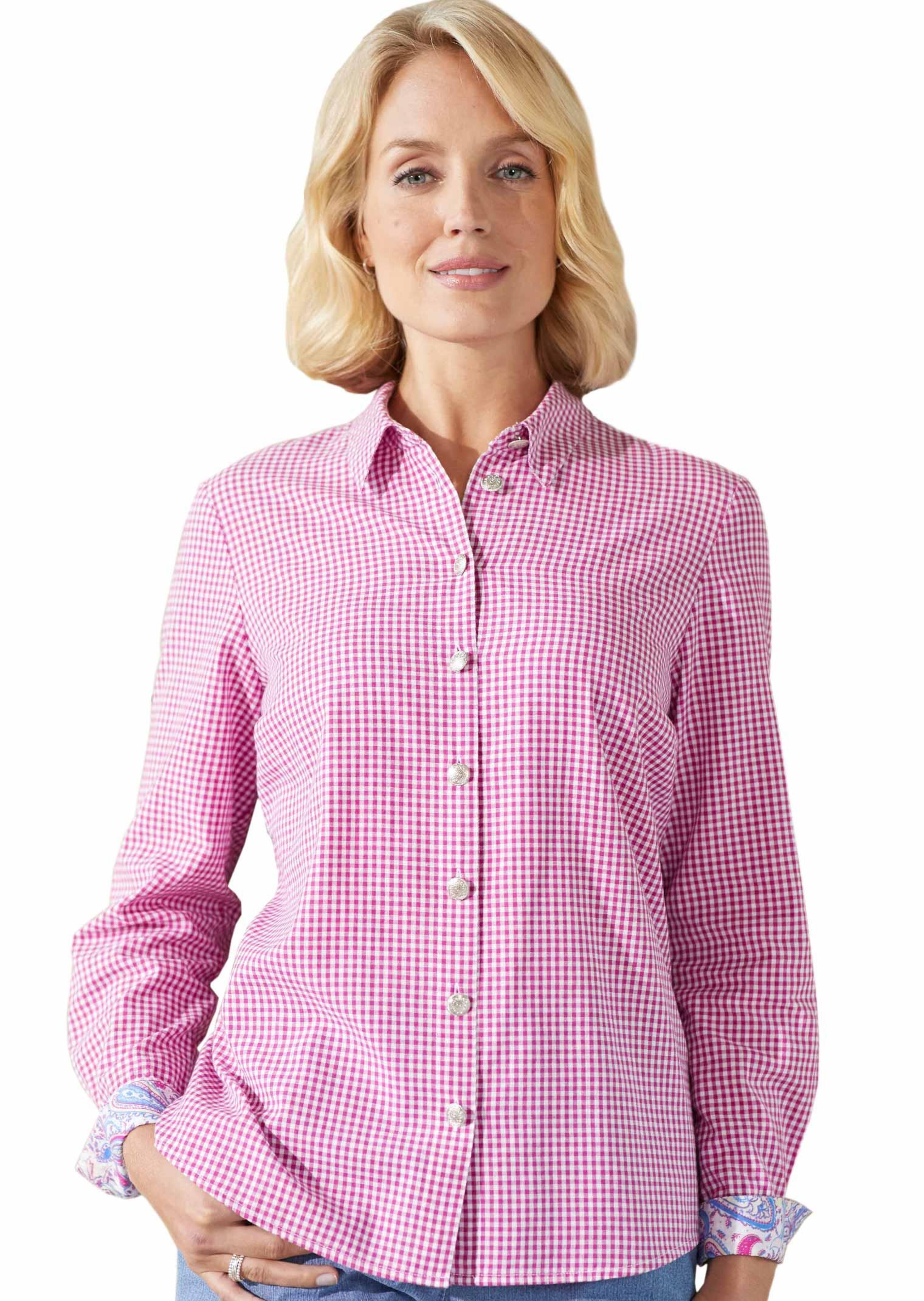 Hoogwaardige geruite blouse met modieuze manchetten met print