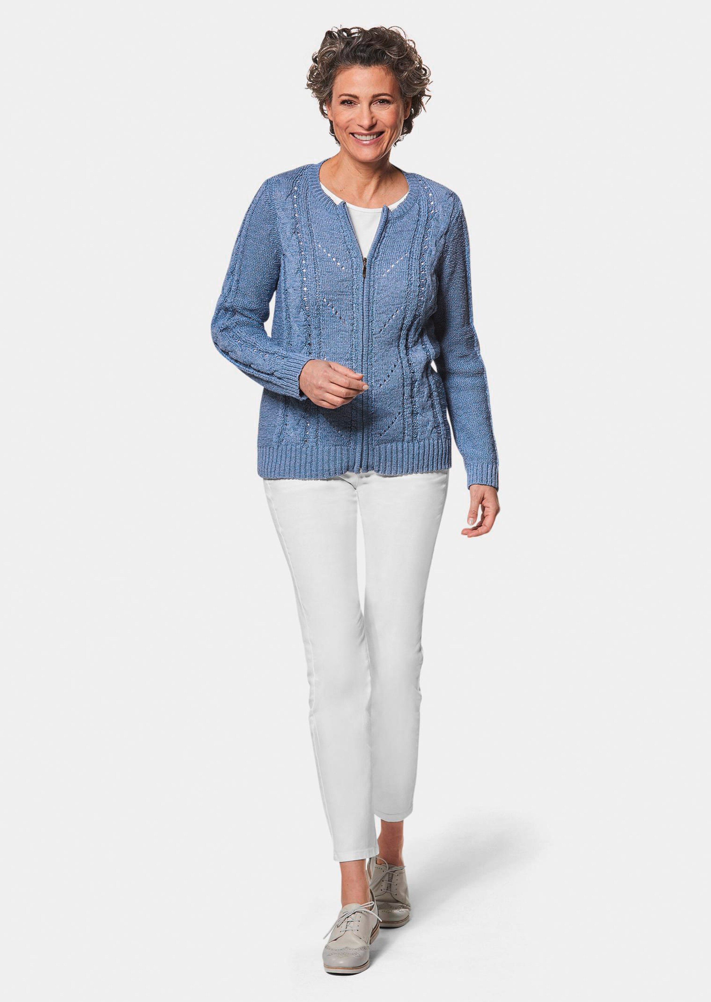 Cardigan à fil ruban et détails mode - bleu - Gr. 56 de Goldner Fashion