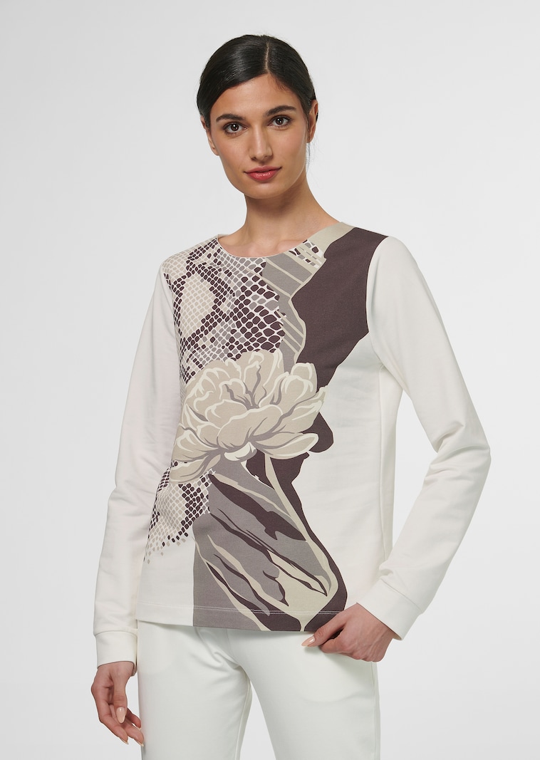 Sweatshirt mit abstraktem Print und Glitzersteinchen