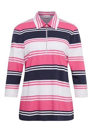 weiss / pink / marine / geringelt Pflegeleichtes Poloshirt