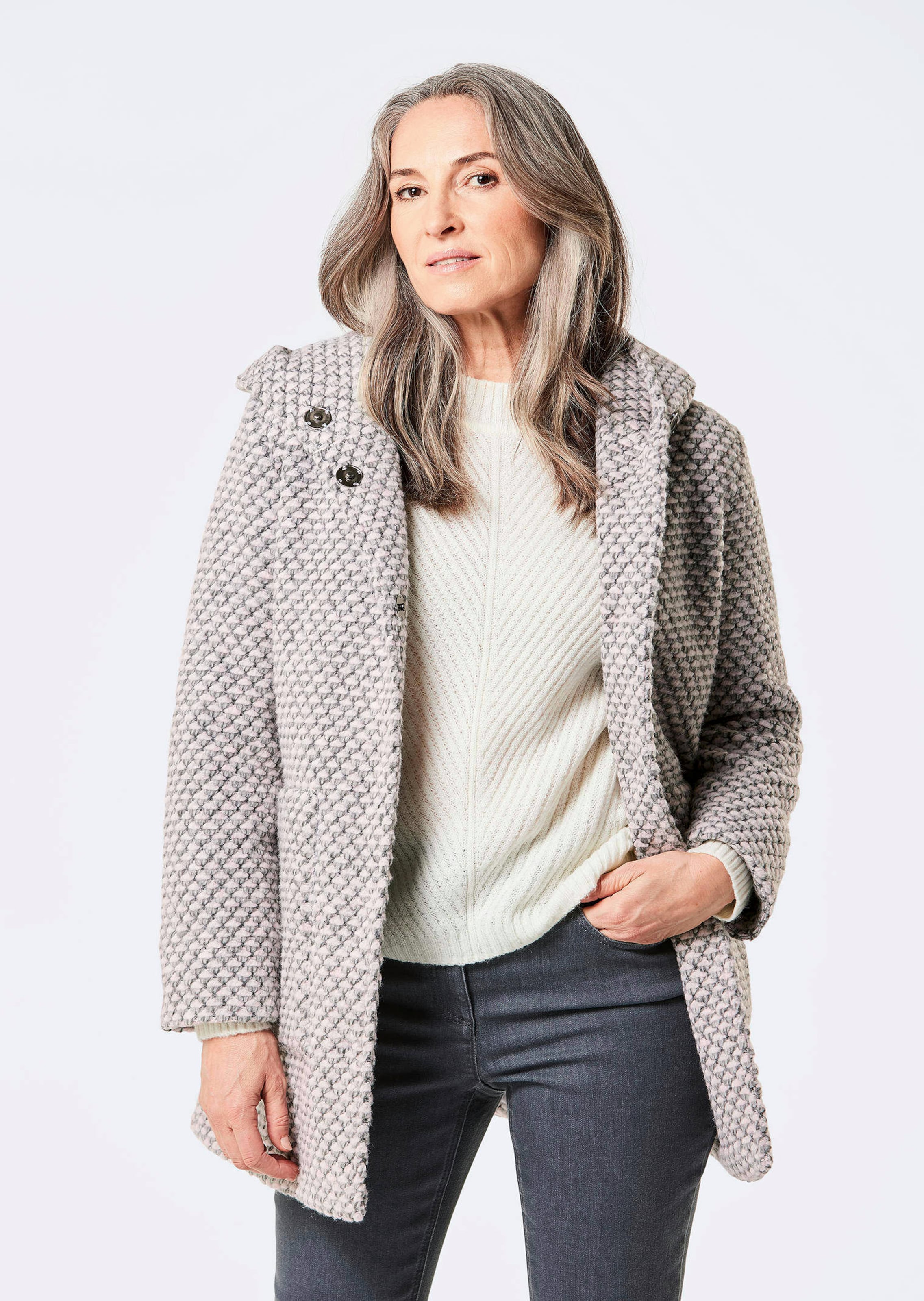 Manteau court bicolore en laine mélangée